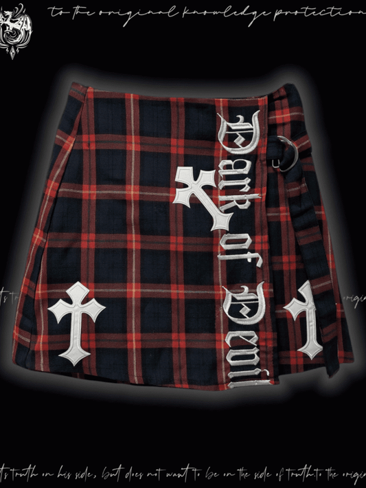 Red & Black Plaid Cross Appliques Y2K Glamorous Skirt