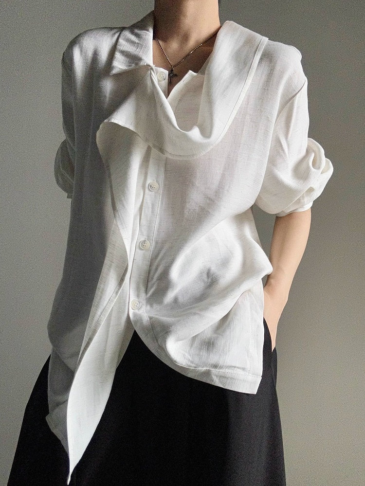 Ouji Lolita Light Apricot Retro Loose Fit Shirt with Long Draping Ribbon