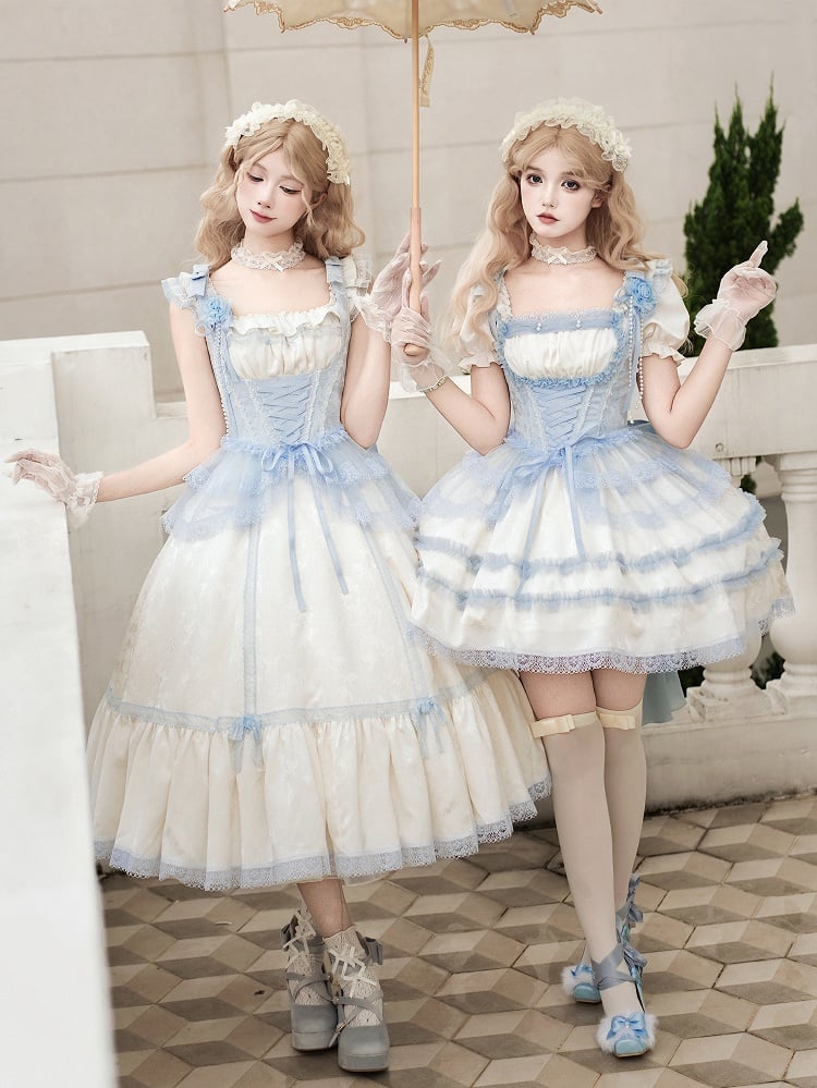 Light Blue Lace Trims Under Bust Boning Corset