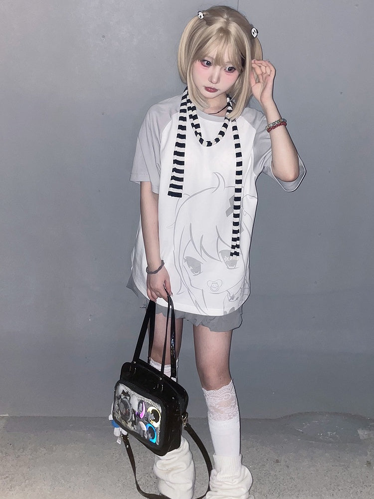 Light Gray Yami Kawaii Graphic T-shirt