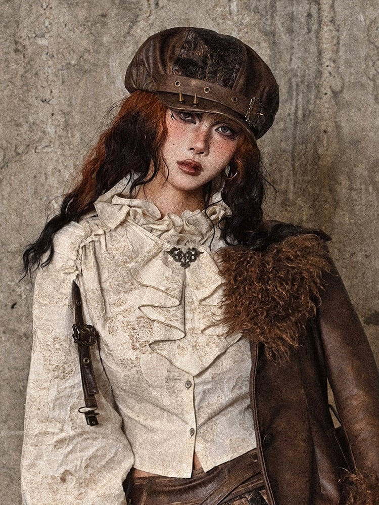 Studs Design Brown Wasteland Punk PU Hat