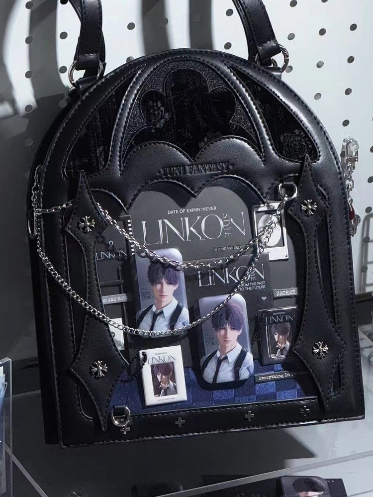 2 Ways Black & Blue Gothic Cage Shape Small Capacity Ita Crossbody Bag - Dark Aesthetic