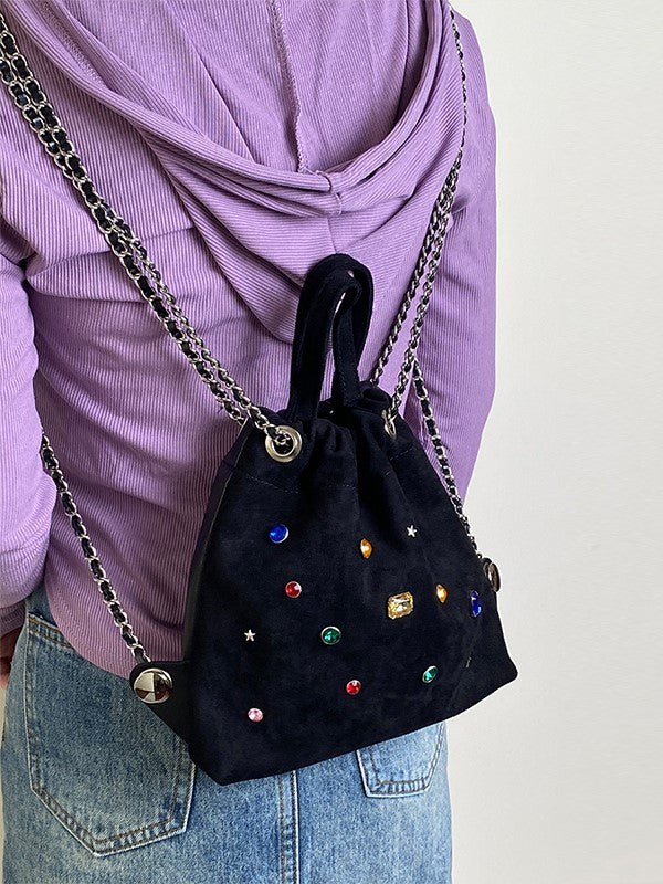 Charming Black Backpack With Rhinestone Embellishments
