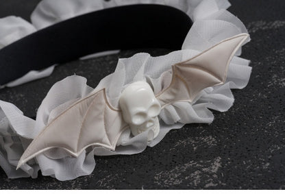 White Gothic Handmade Skeleton Bat Wing Ruffled KC