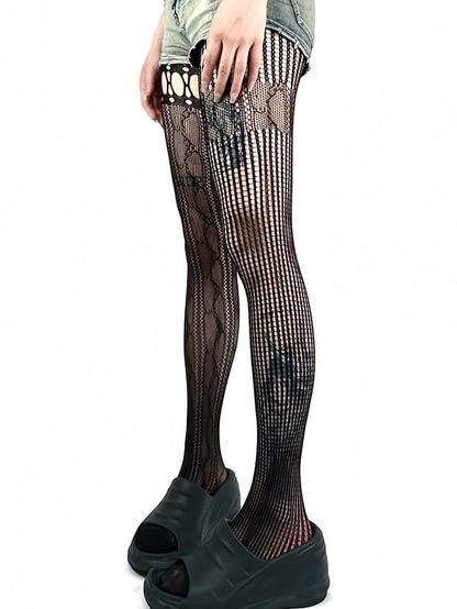 4 Color Options Y2K Asymmetrical Cutout Design Fishnet Tights