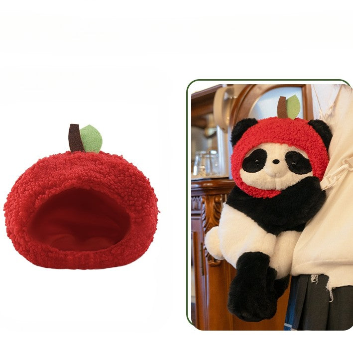 Cute Panda Plush Backpack/Crossbody Bag + Apple Hat + Apple Backpack Keychain