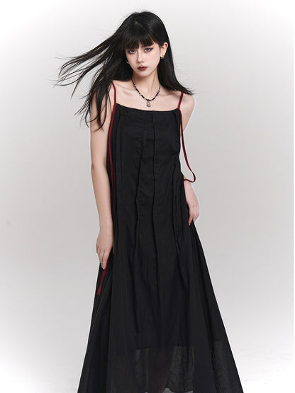 Red/Black Ankle Length Loose Slip Dress