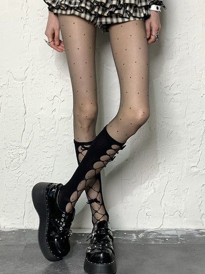 Y2K Black Polka-dot Pattern Tights