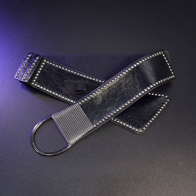 Black Gothic Studs Details PU Waist Corset Belt