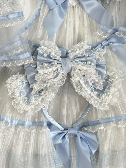 Blue&White/Black Beaded Decorated Lace Trim Bowknot KC