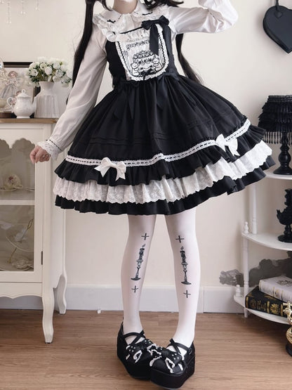 Teddy and Cake Embroidery Bodice Black Sweet Lolita Dress