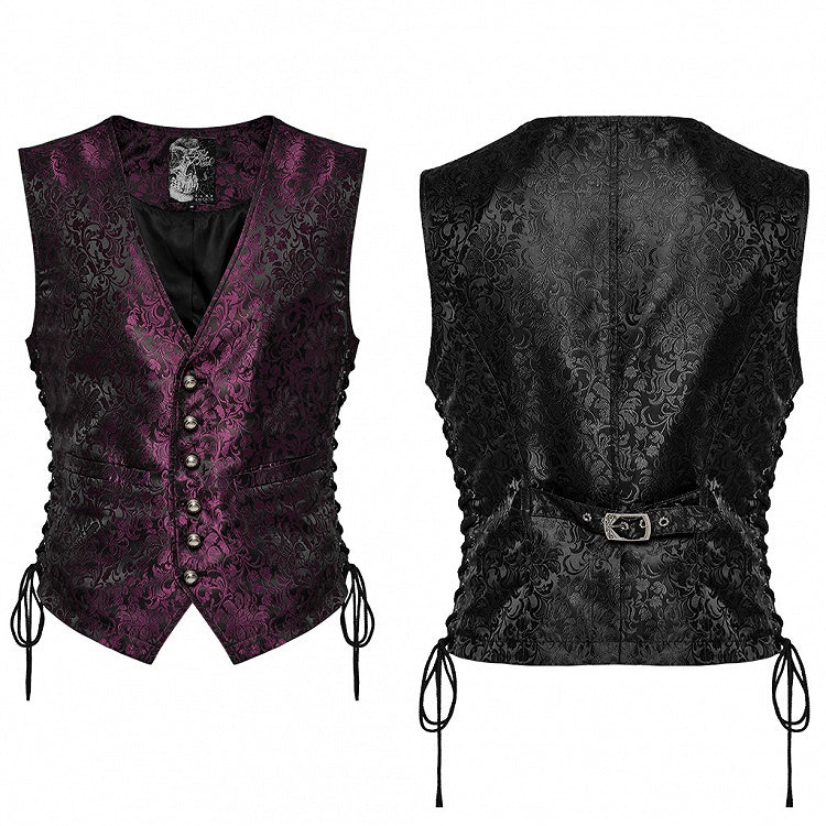 Black and Red Goth Jacquard Waistcoat
