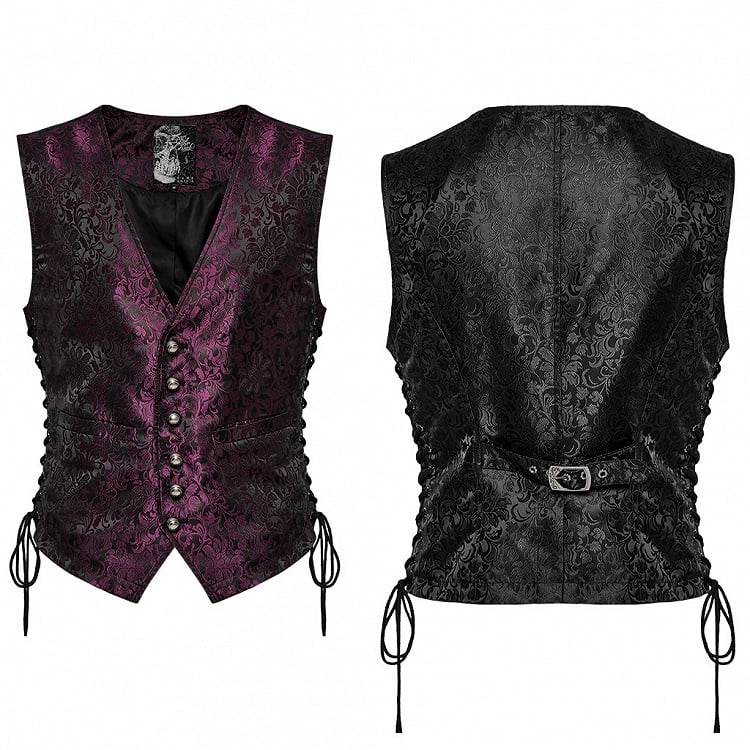Black and Red Goth Jacquard Waistcoat