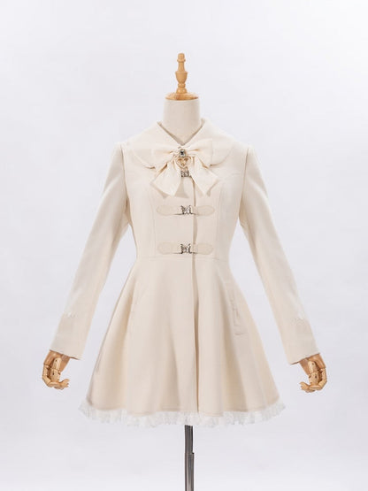Creamy Jirai Kei Butterfly Buckles Closure Coat with Detachable Plush Collar and Cuffs