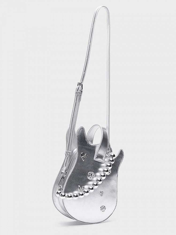 Silver Beaded Chain Guitar-shaped Bag