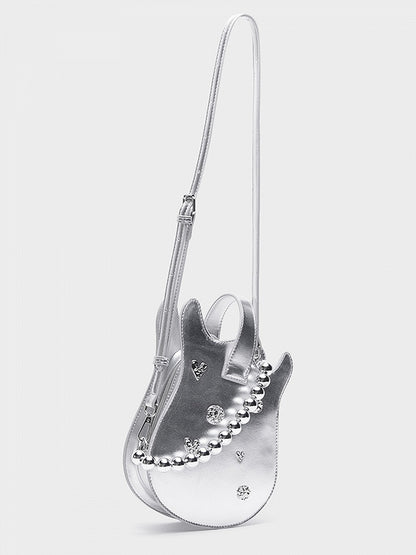 Silver Beaded Chain Guitar-shaped Bag