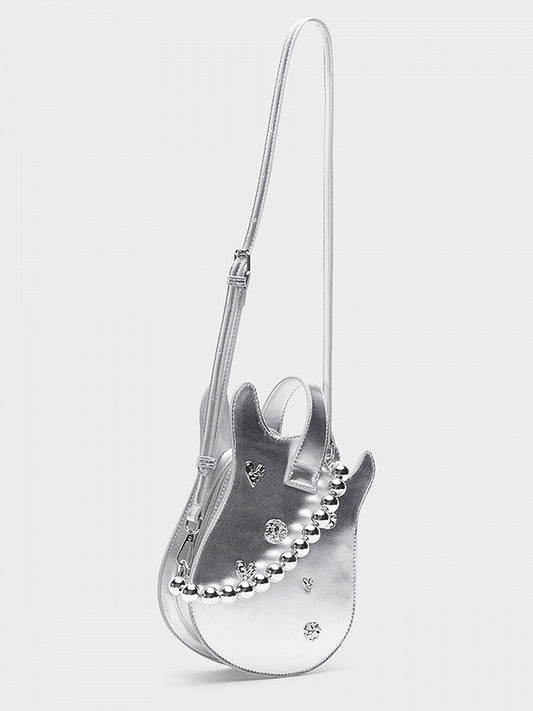 Silver Beaded Chain Guitar-shaped Bag