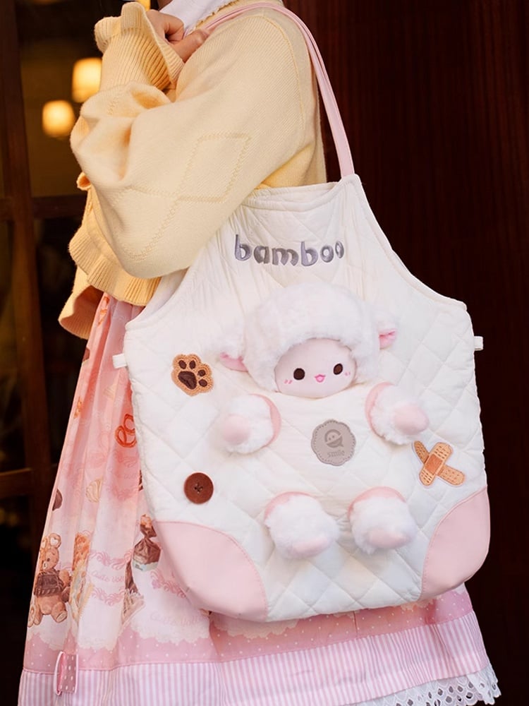 White&Pink Cut-out Design Crossbody Bag With 3 Options Detachable Plushie