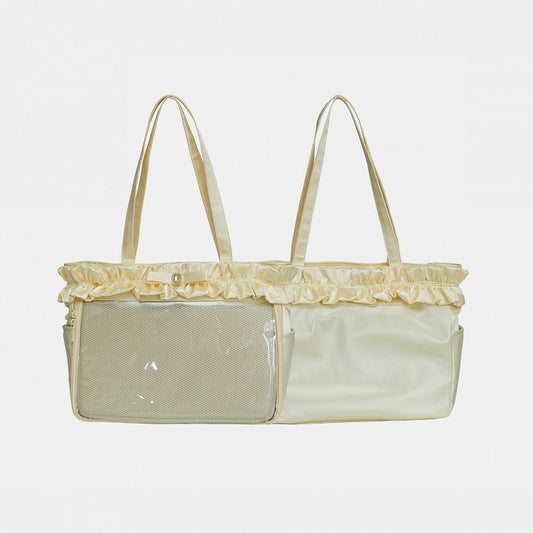 Yellow Ruffle Trim Rhinestone Bowknot Large Volume Ita Tote Bag