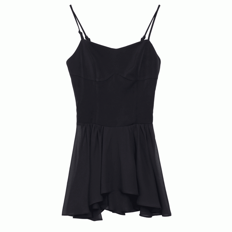 Black Chiffon Spaghetti Strap Dress Long/Short Version