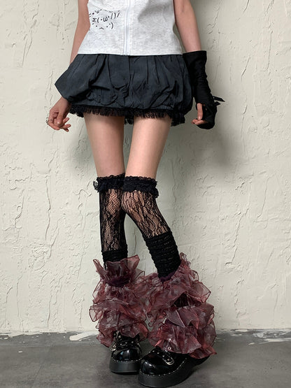 Black&Red Y2K Multi-layered Lace Trim Leg Sleeves