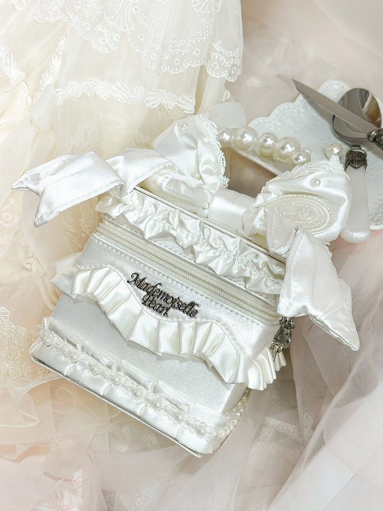 Creamy White Bead Details Hand Bag / Crossbody