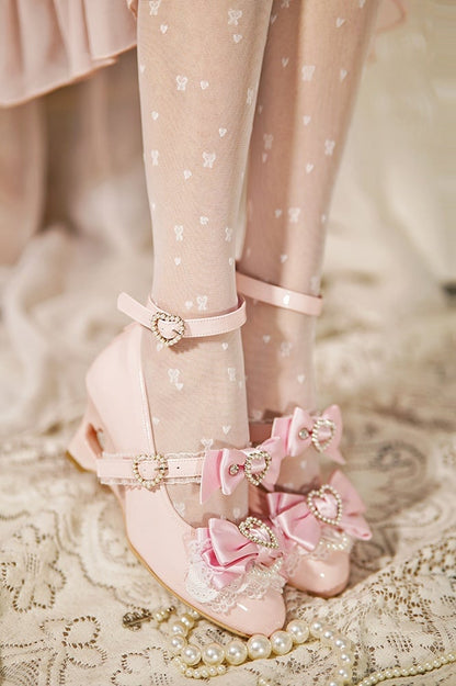Light Pink Gyaru Fashion Heart Cut-out Wedge Heels Mary Janes Jirai Kei Shoes