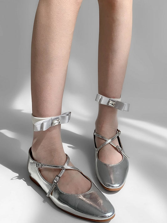 White Rhinestone Decorated Bowknot Design Socks