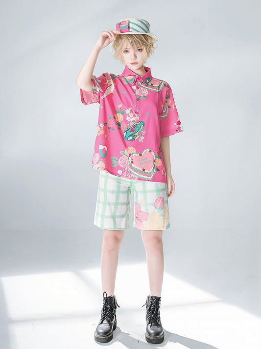 Green Plaid Flower Shorts