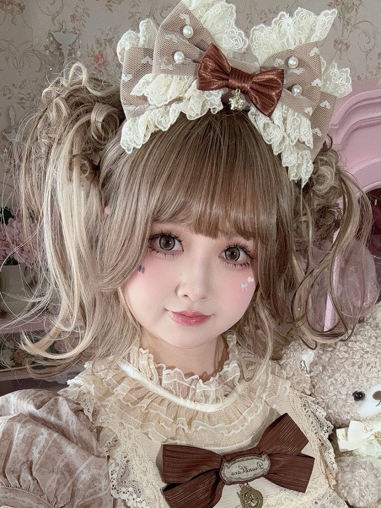 Brown Star Charm Beaded Decorated Lace Trim Bowknot KC