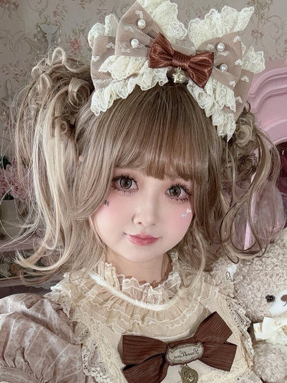 Brown Star Charm Beaded Decorated Lace Trim Bowknot KC