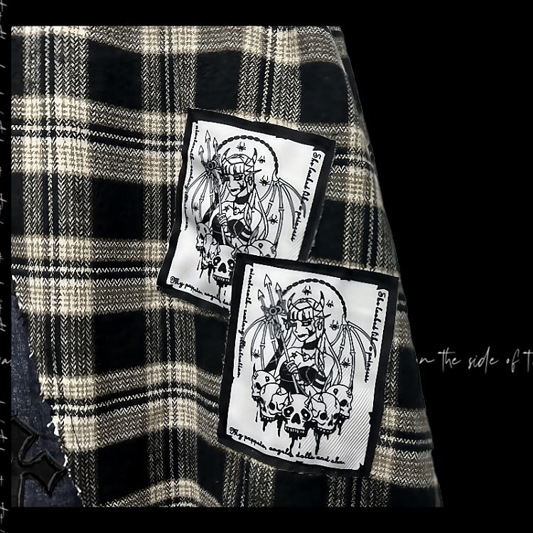 Wasteland Punk Cross Appliques Plaid Patchwork Design Skirt
