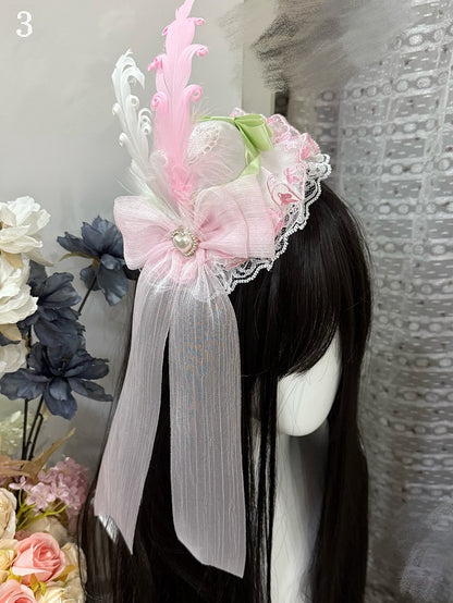 5 Options Feather Decorated Bownot Design Lace Trim Mini Hat
