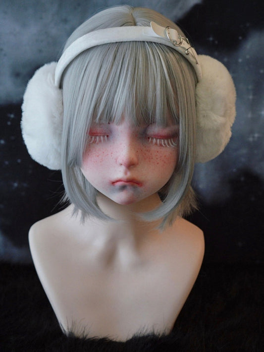 White Handmade Heart-shaped Buckle Pins Plush Earmuffs