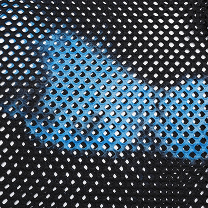 Black and Blue Punk Tie-dyed Mesh Short Sleeve T-shirt