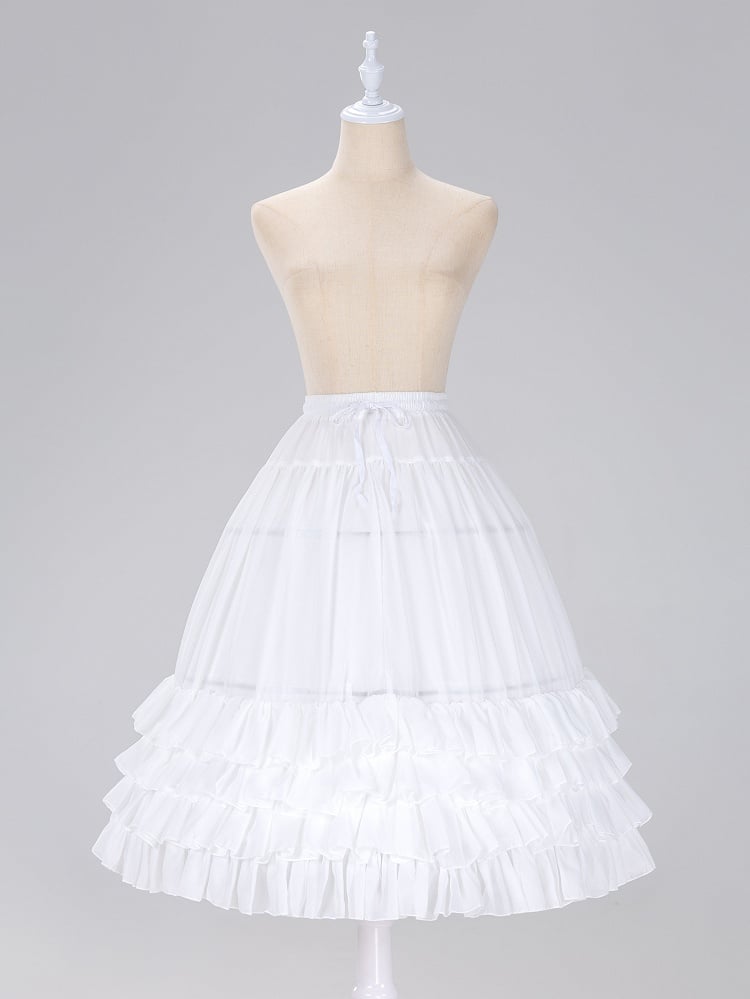 75cm White/Beige Tiered Hemline Birdcage Chiffon Fish-bone Petticoat