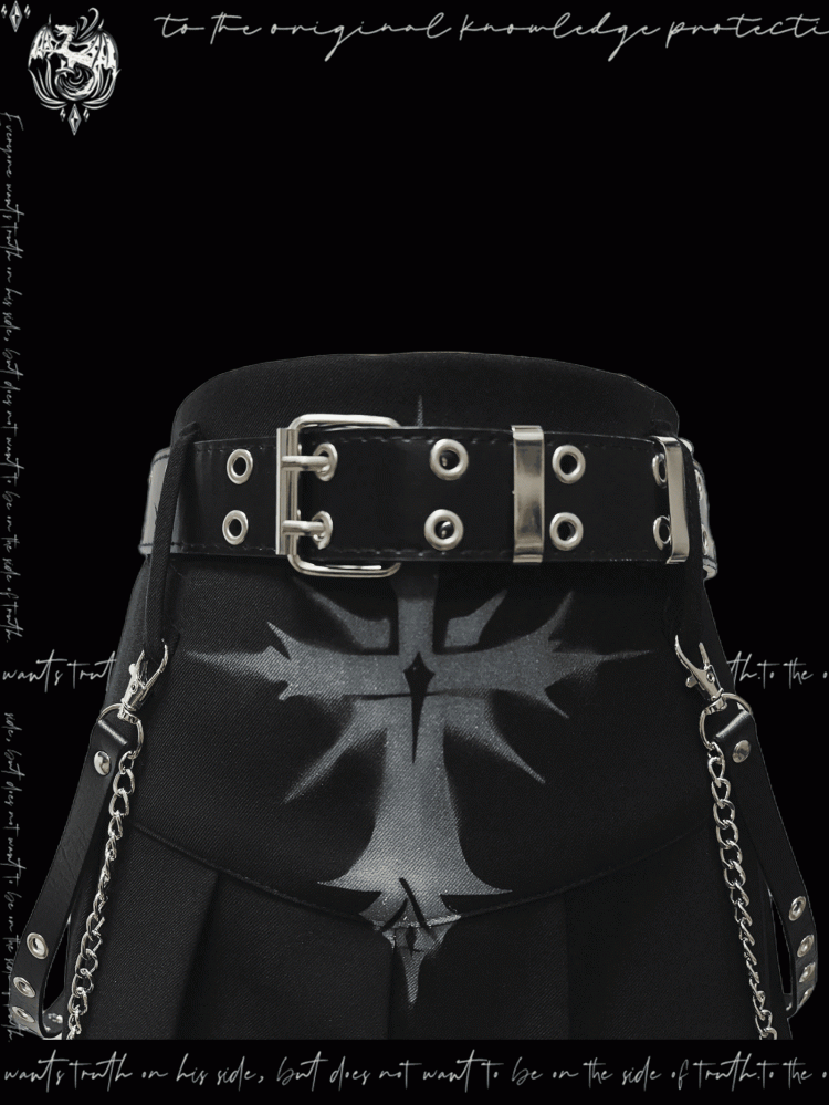 Y2K Black Cross Print Punk Rock Glamorous Pleated Skirt