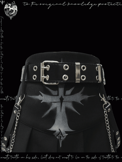 Y2K Black Cross Print Punk Rock Glamorous Pleated Skirt