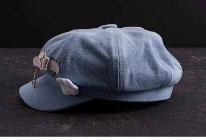 Handmade Star Buckle and Wings Light Blue Denim Hat