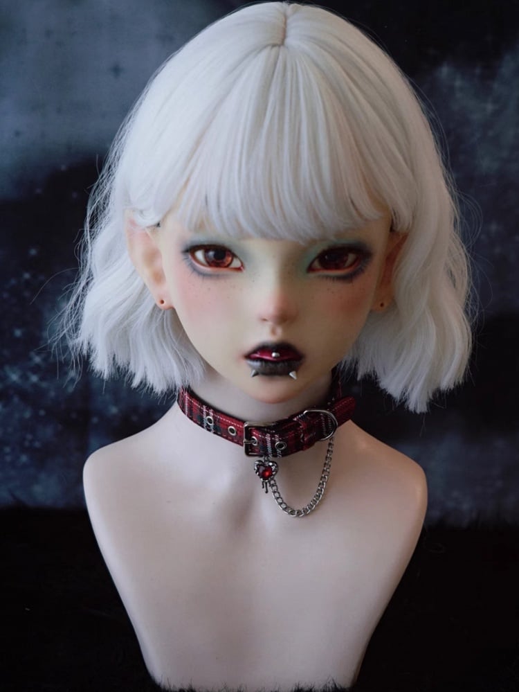 Red&Green Gothic Rhinestone Heart And Chain Pendant Plaid Choker