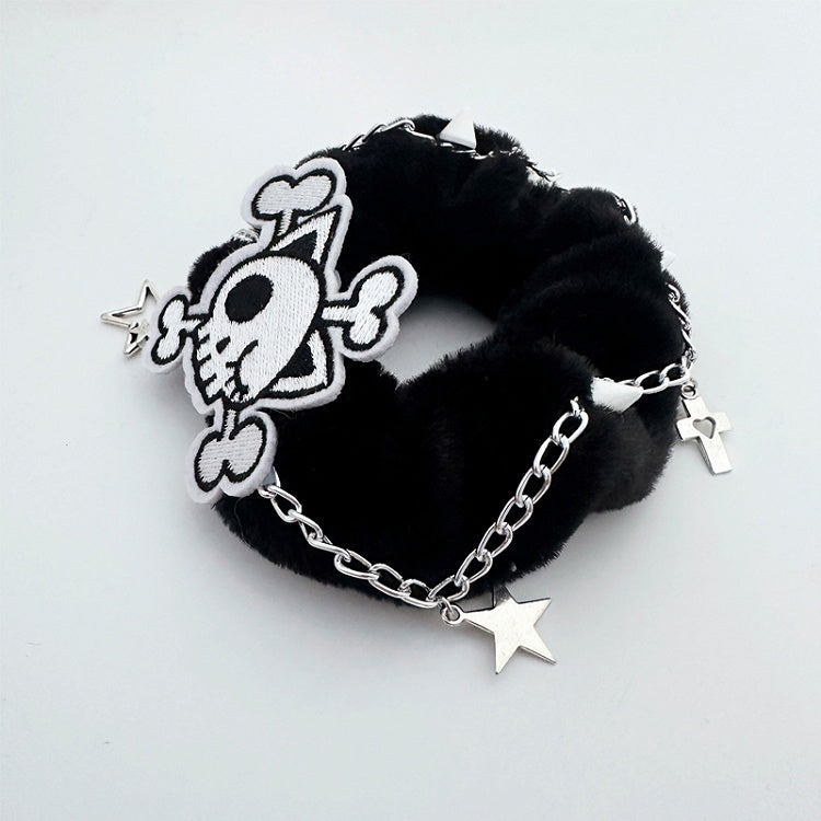 Black/White Skeleton Applique Gothic Plush Scrunchie
