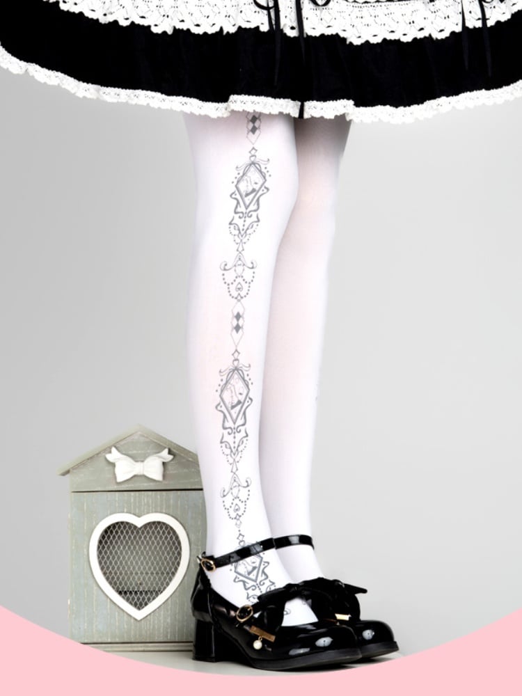 White Printed Lolita Tights