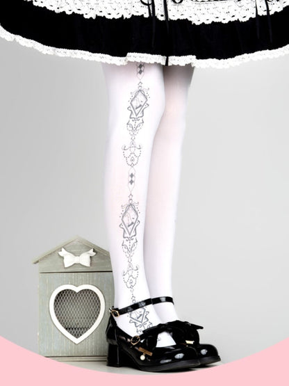 White Printed Lolita Tights