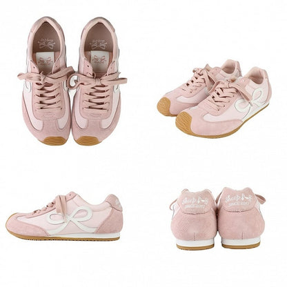Pink Bowknot Design Front Lace-up Ties Sneakers