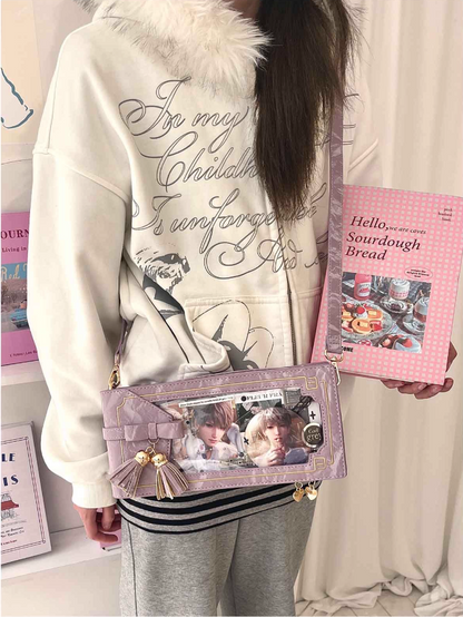 Purple PU Floral Pattern Cheongsam Style Ita Bag With Bow & Fringe Accent