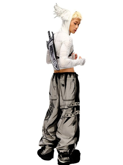 Gray Cartoon Lightning  Knife-Shaped PU Crossbody