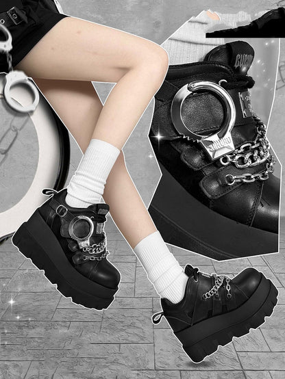Y2K Handcuffs Design Detachable Chains Black Punk Platforms