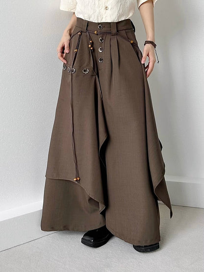 Ouji Lolita Coffee Wide-Leg Pants with Avant-Garde Draping