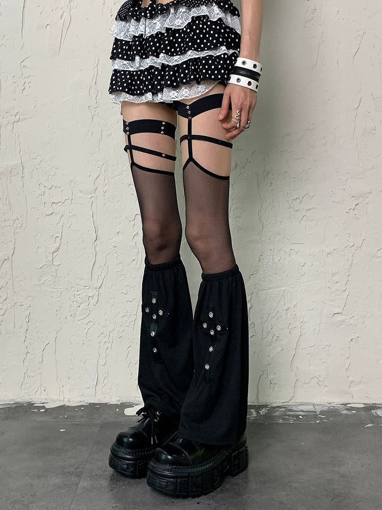 Black Y2K Leg Sleeves With Cross Appliques