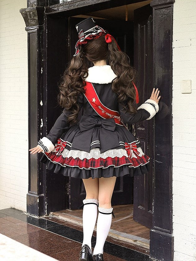 Black Juliette Sleeves Lolita Cropped Coat with White Faux Fur Collar and Cuffs